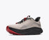 Hoka Clifton 11 GORE-TEX mens in a grey upper with a black sole and red details on the laces and sole. The Clifton 11 GORE-TEX® is engineered to seal out the elements with a GORE-TEX® Invisible Fit membrane, closed mesh upper, and water-repellant coating. Front side view of shoe.