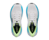 hoka clifton 11 for men, lightweight cushioned road running and walking shoes, white with lime green and blue details, top of shoes