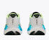 hoka clifton 11 for men, lightweight cushioned road running and walking shoes, white with lime green and blue details, back heels of shoe