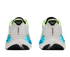 hoka clifton 11 for men, lightweight cushioned road running and walking shoes, white with lime green and blue details, heels of shoe