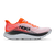 hoka clifton 11 for men, lightweight cushioned road running and walking shoes, white with bright orange and black details, side profile of shoe on a white background