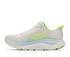 hoka clifton 11 womens, lightweight cushioned road running and walking shoe, white shoe with neon green and light blue details, inside profile of shoe