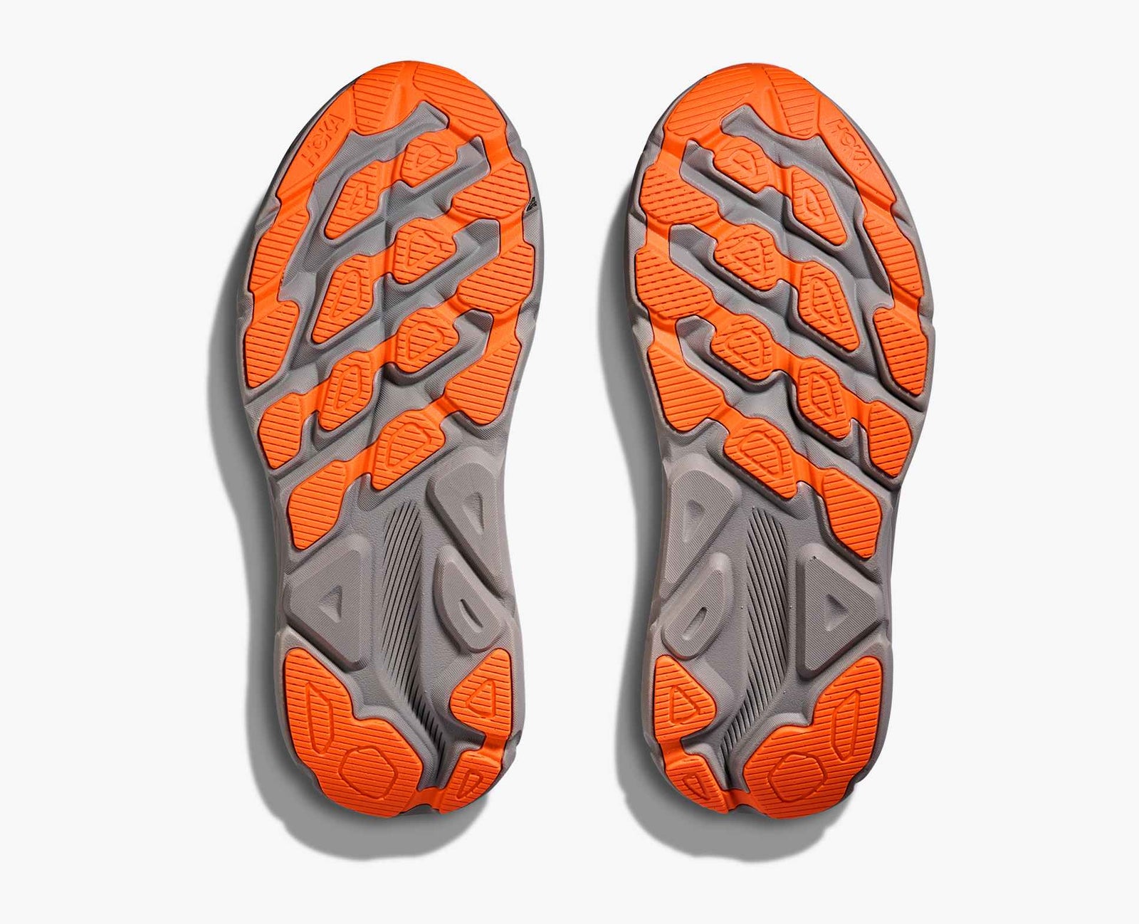 Dark grey hoka mens waterproof running shoe with orange and grey sole