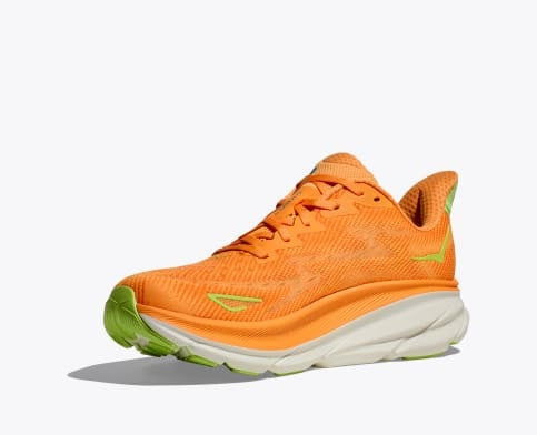 hoka clifton 9 wide for men solar flare lettuce inside angle