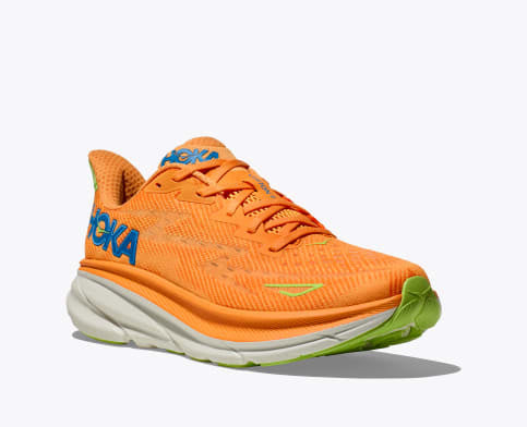 hoka clifton 9 wide for men solar flare lettuce front angle