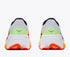 hoka clifton pro mens, responsive soft cushioned daily running shoe for faster paces, white shoe with neon orange and yellow details and black hoka logo, heel of shoes