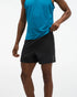 hoka glide 5 short with brief, lightweight shorts with under wear lining, black shorts, man wearing shorts with blue shirt
