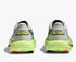 hoka mach 7 road running shoe for men, light and fast runner for every day running, grey with lime yellow details, back profile of both shoes on a white background