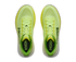 hoka mach 7 mens, lightweight fast road running shoe, neon green and yellow with white and black details, top down of shoes