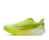 hoka mach 7 mens, lightweight fast road running shoe, neon green and yellow with white and black details, inside profile of shoe