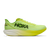 hoka mach 7 mens, lightweight fast road running shoe, neon green and yellow with white and black details, side profile of shoe