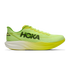 hoka mach 7 mens, lightweight fast road running shoe, neon green and yellow with white and black details, side profile of shoe