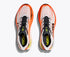 hoka mach x 3 for men, pebax plated speed and tempo road running shoe, white with orange colour black and lime green details, pair of shoes from above