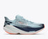 hoka mach x 3 womens, lightweight pebax plated speed training and racing shoe, light blue with navy blue and white details, side profile of shoe 