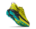 hoka mafate 5 mens, technical trail running shoes with cushioning, neon green with black and teal details, lifted heel of shoe