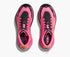 hoka mafate 5 for men, protective cushioned trail running shoe, pink with lime green and black details, top down view of pair of pink hoka trail runners