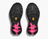 hoka mafate 5 for men, protective cushioned trail running shoe, pink with lime green and black details, bottom sole of shoe