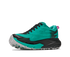 Hoka Mafate 5 for women, technical trail running shoes with cushioning, teal colour with black and pink details, inside angled profile