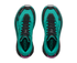 Hoka Mafate 5 for women, technical trail running shoes with cushioning, teal colour with black and pink details, top fown view of shoes
