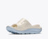 hoka ora recovery slide for all gender, comfortable and supportive slider for after run recovery, cream colour, side profile of ora slide on a white background