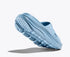 hoka ora recovery slide for all gender, comfortable and supportive slider for after run recovery, light blue colour, side profile of ora slide on a white background