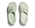 hoka ora recovery slide for all gender, comfortable and supportive slider for after run recovery, light green colour, overhead profile of ora slide on a white background