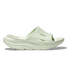 hoka ora recovery slide for all gender, comfortable and supportive slider for after run recovery, light green colour, profile of ora slide on a white background