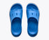 hoka ora recovery slide for all gender, comfortable and supportive slider for after run recovery, dark blue colour, top profile of ora slide on a white background
