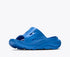 hoka ora recovery slide for all gender, comfortable and supportive slider for after run recovery, dark blue colour, side profile of ora slide on a white background