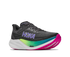hoka rocket x 3, carbon plated running shoe for all gender, black with neon details, side profile of shoe on a white background
