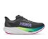 hoka rocket x 3, carbon plated running shoe for all gender, black with neon details, side profile of shoe on a white background
