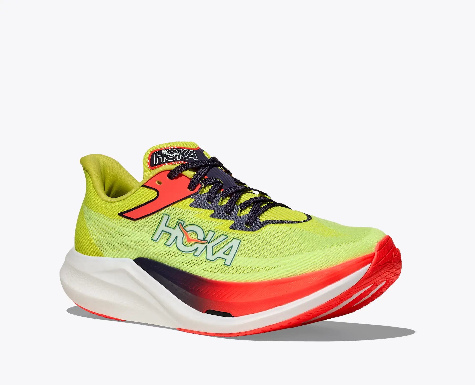 hoka rocket x3 running shoe in colour neon yuzu / squid ink
