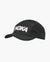Black running cap with white hoka logo on a white background
