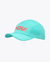 hoka running cap for all gender, lightweight breathable running cap, bright blue colour with coral hoka logo, cap shown on a white background