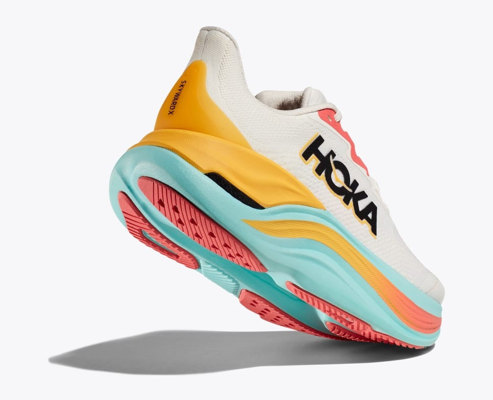 Hoka Skyward X for Women's Blanc De Swim Colour lifted heel 