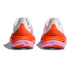 Hoka skyward x for women, super cushioned carbon plated running shoe, white colour with orange and pink details, heel of shoe