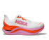 Hoka skyward x for women, super cushioned carbon plated running shoe, white colour with orange and pink details, side profile of shoe
