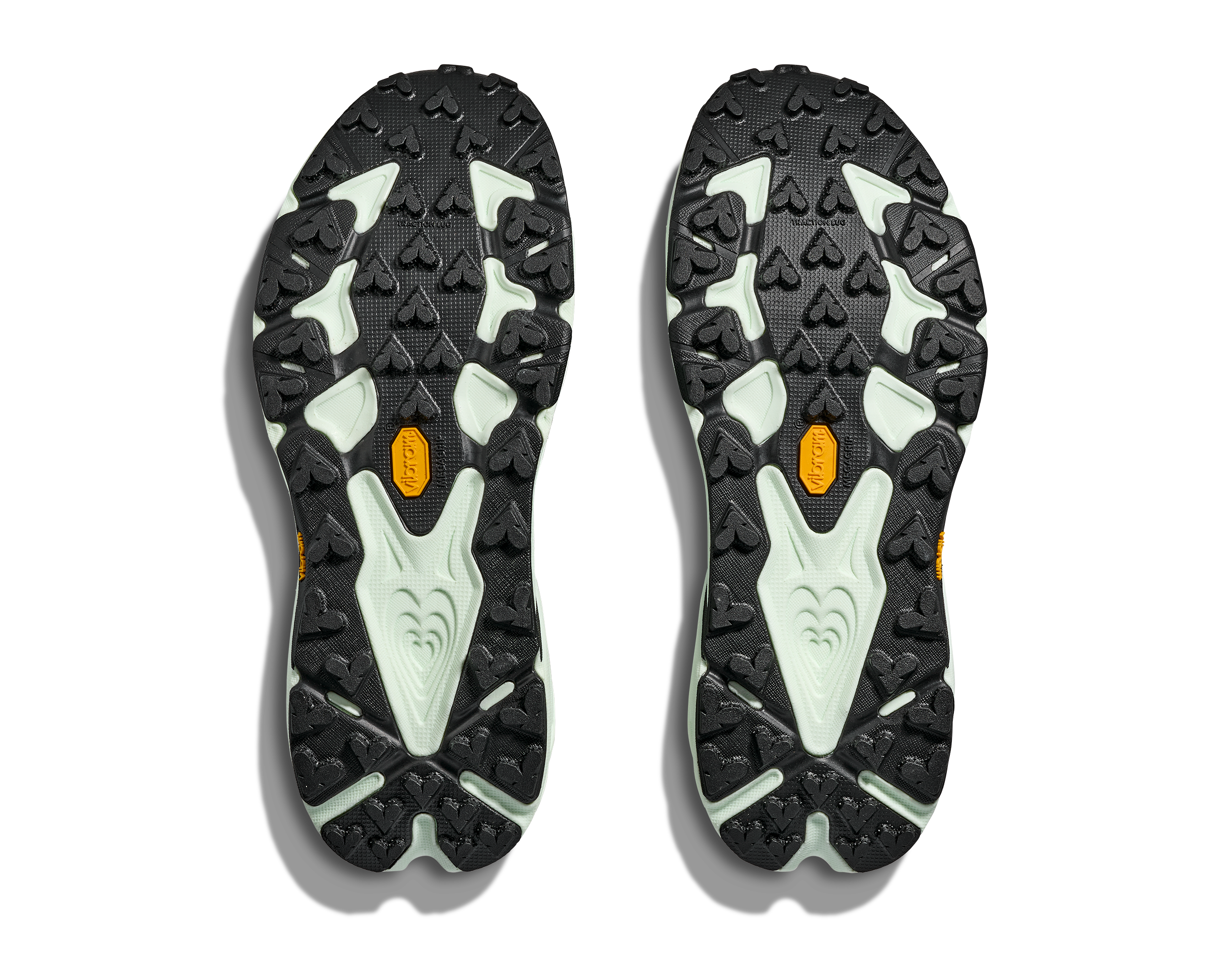 sole of pair of hoka speedgoat 7 trail runners for men in bay leaf, sea glass colour