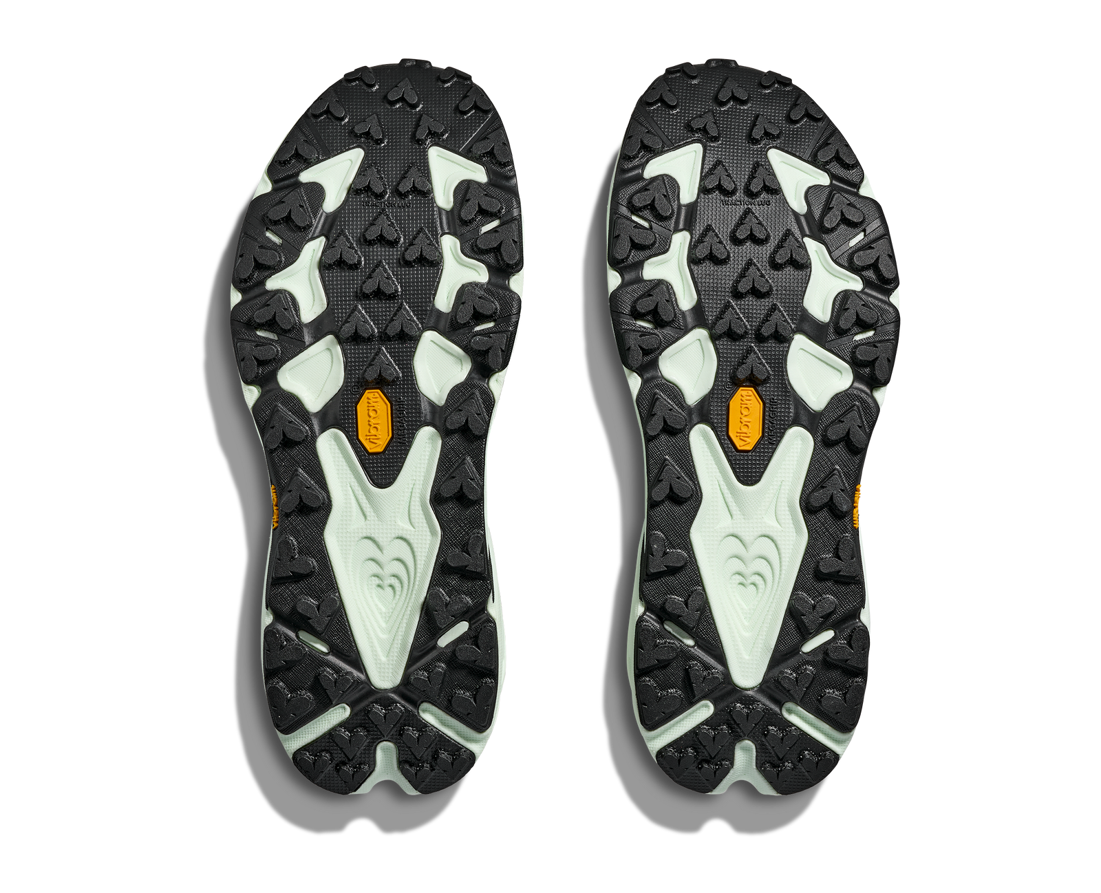 sole of pair of hoka speedgoat 7 trail runners for men in bay leaf, sea glass colour