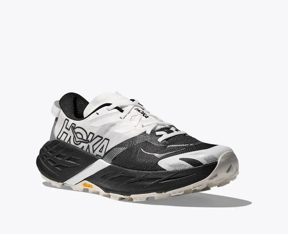 hoka speedgoat 7 trail runners for men in black, white colour