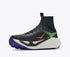 hoka tecton x 4 mens, carbon plated trail running and racing shoe, black with orange green and purple details, inside profile of shoe