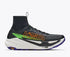 hoka tecton x 4 mens, carbon plated trail running and racing shoe, black with orange green and purple details, side profile of shoe