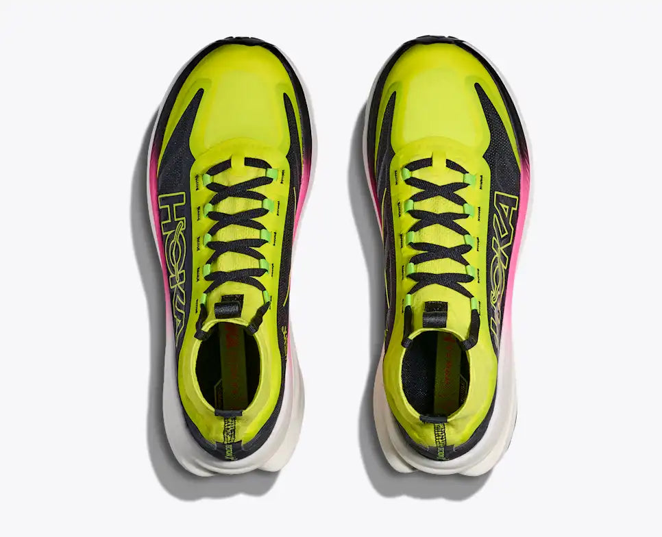 Hoka Tecton X3 neon hoka citrus, trail running shoe, top view