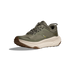 Dark green hoka hiking shoe with cream sole and HOKA logo inside
