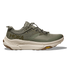 Dark green hoka hiking shoe with cream sole and HOKA logo