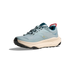Light blue hoka hiking trail shoe for women with cream sole and red details