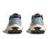 Light blue hoka hiking trail shoe for women with cream sole and red details on sole
