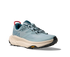 Light blue hoka hiking trail shoe for women with cream sole and red details