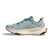Light blue hoka hiking trail shoe for women with cream sole and red details inside