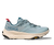 Light blue hoka hiking trail shoe for women with cream sole and red details